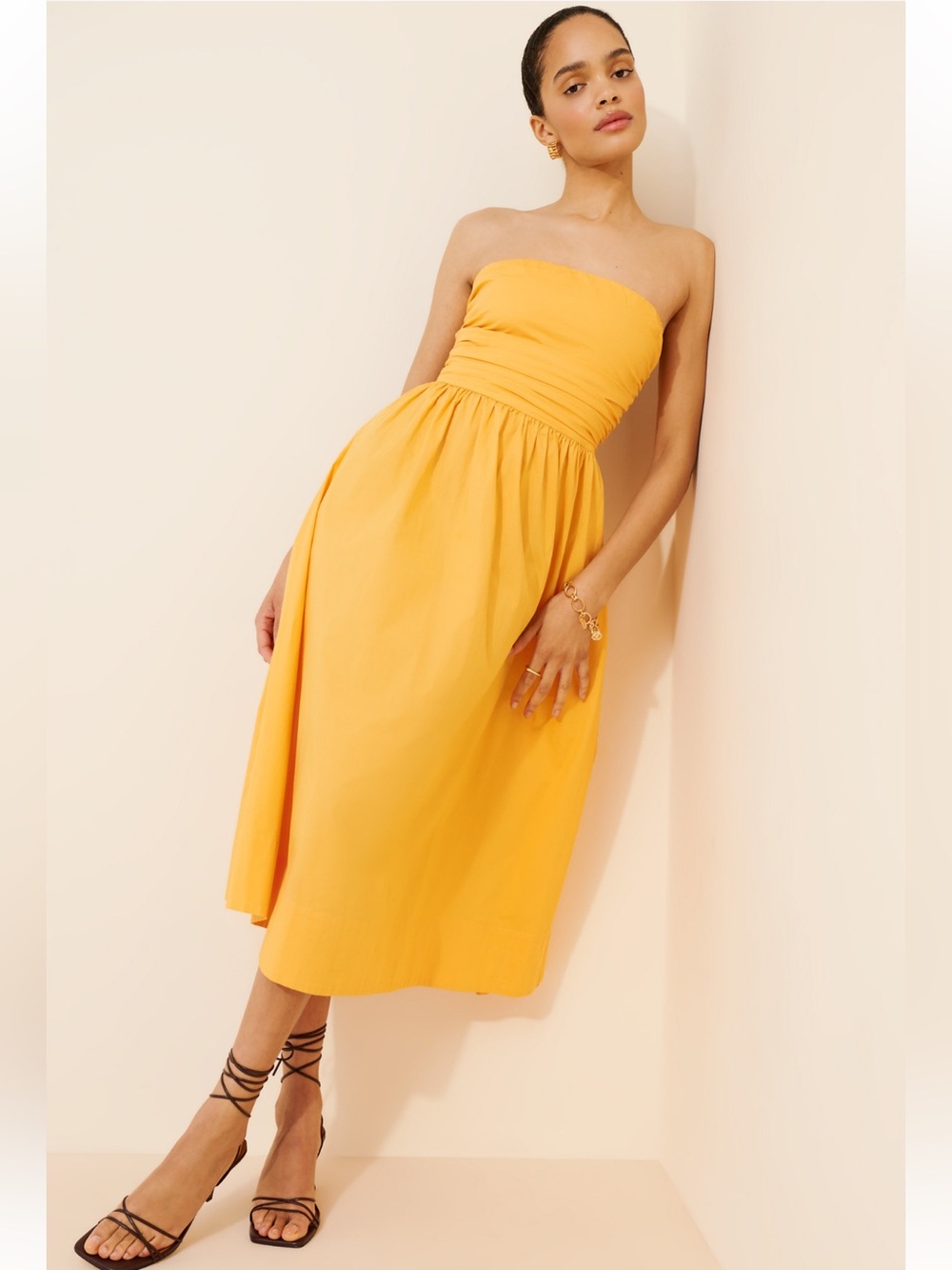 pistola Florence Strappy Back Strapless Midi Dress - Papaya